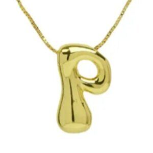 14k Gold Plated Chunky Balloon Bubble Initial Charm Pendant Necklace - Letter P